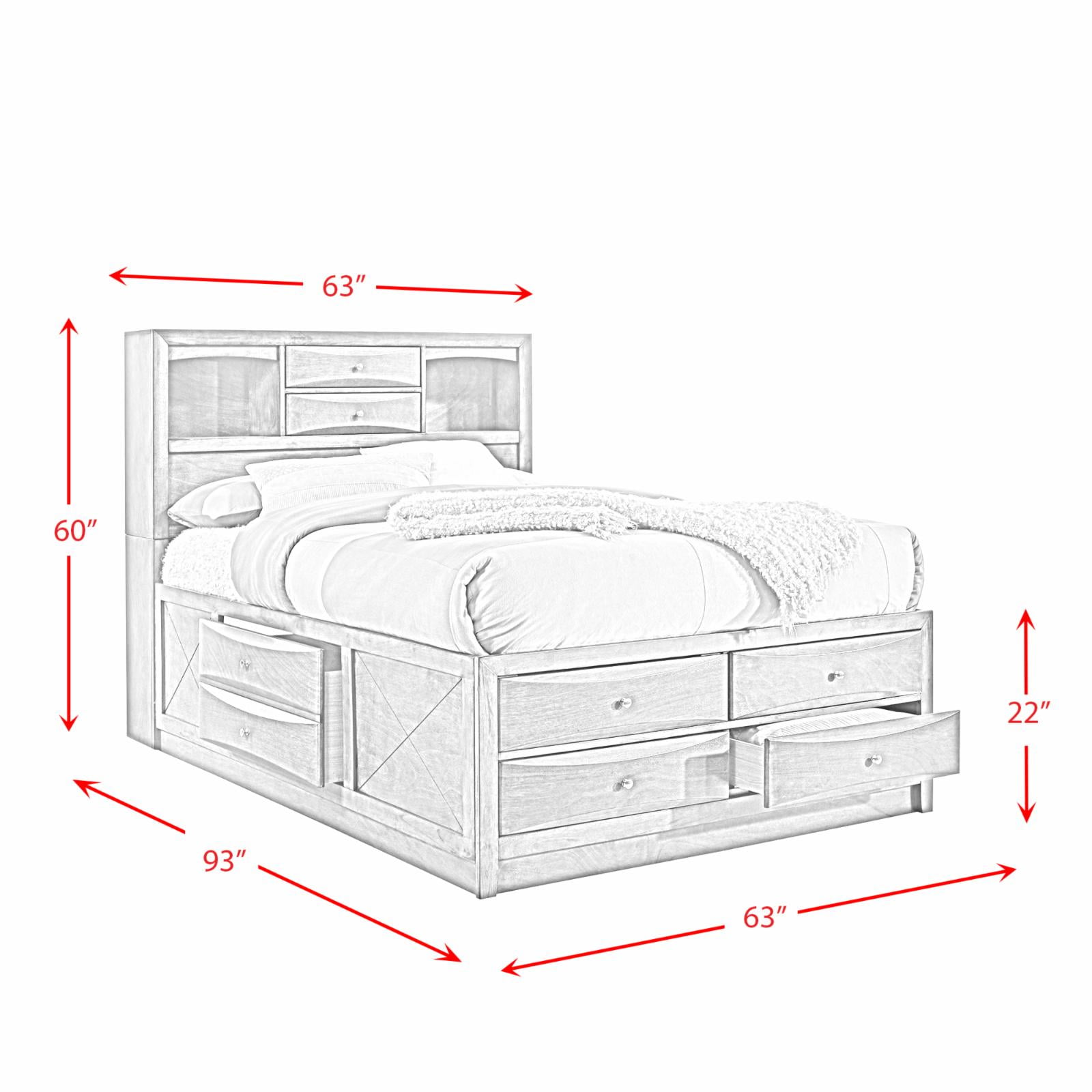 Gray Transitional Queen Bookcase Bed with Ample Storage