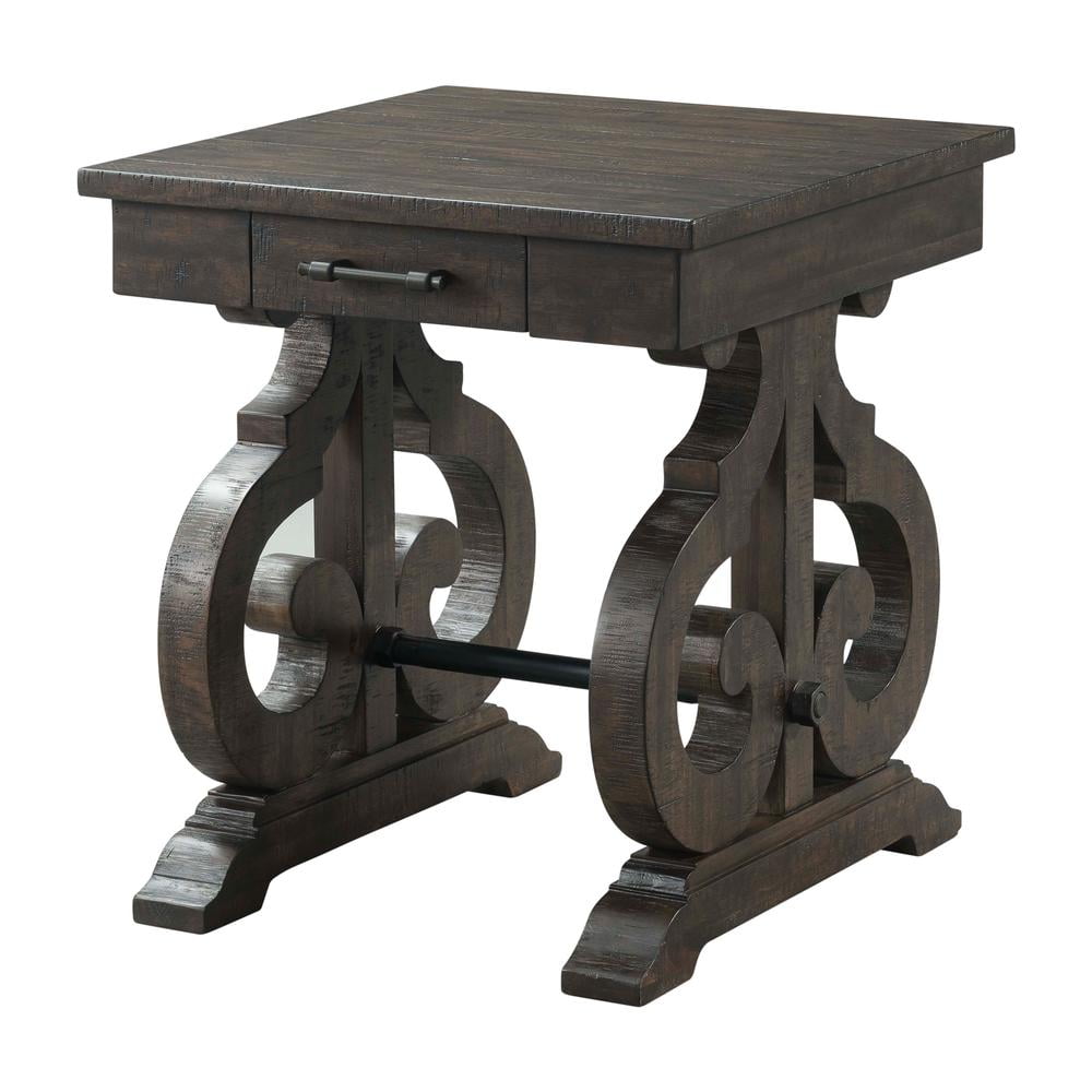 Stanford Smokey Walnut Square Wood Chairside Table with Drawer