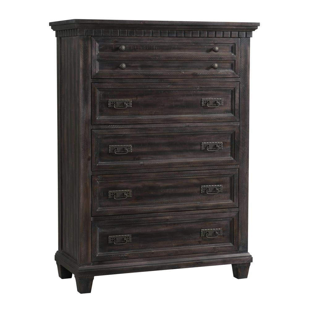 Smokey Gray Oak 5-Drawer Traditional Chest with Bronze Knobs