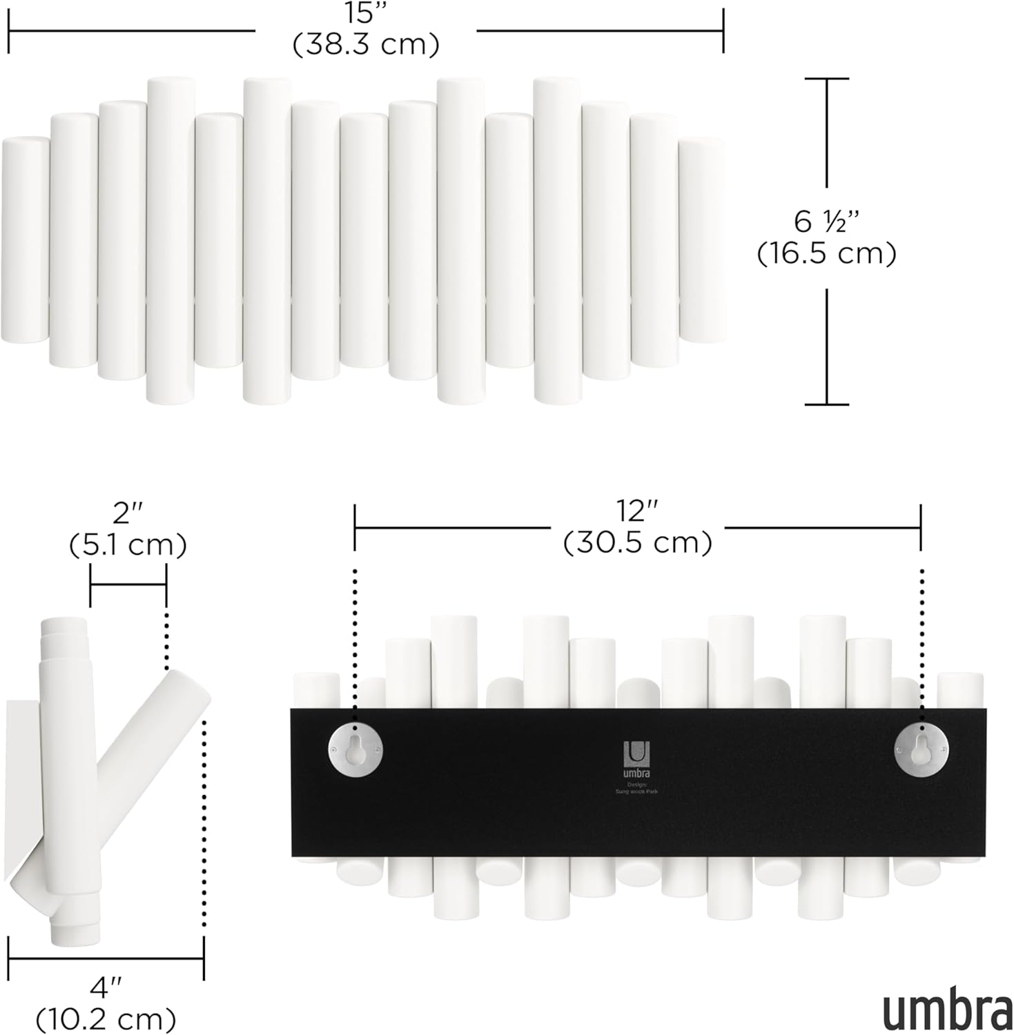 Picket Wall-Mounted Coat Rack Rail Hook with 5 Retractable Wood Pegs ...