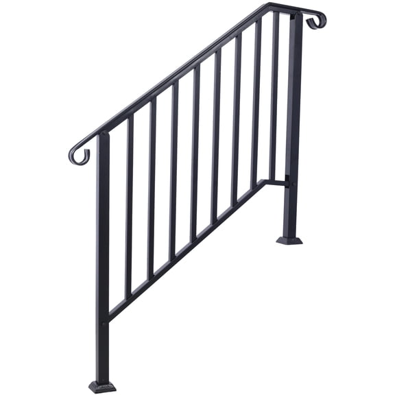Picket Wrought Iron Handrail, 3-Step, Powder Coated, Rustproof, Versatile Application