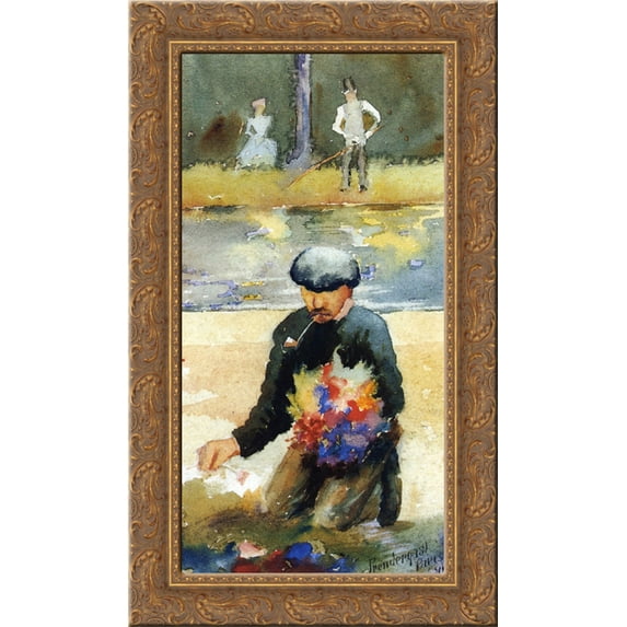 Picking Flowers 17x24 Gold Ornate Wood Framed Canvas Art by Prendergast, Maurice