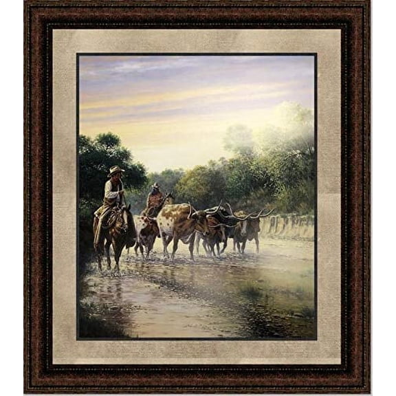 Picking Up Strays | Framed Western Art in Double Mat | 29L X 25W" Inches