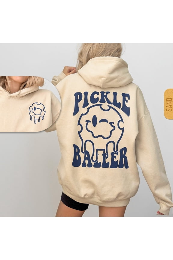 Pickle Baller Hoodie, Unisex Pickleball Graphic Pullover, Funny Sports Hoody Gift for Pickleball Lover Sand