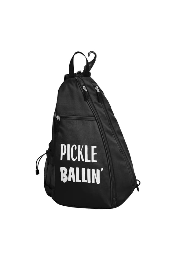 Pickle Ballin' Black Pickleball Bag Sling Backpack Crossbody