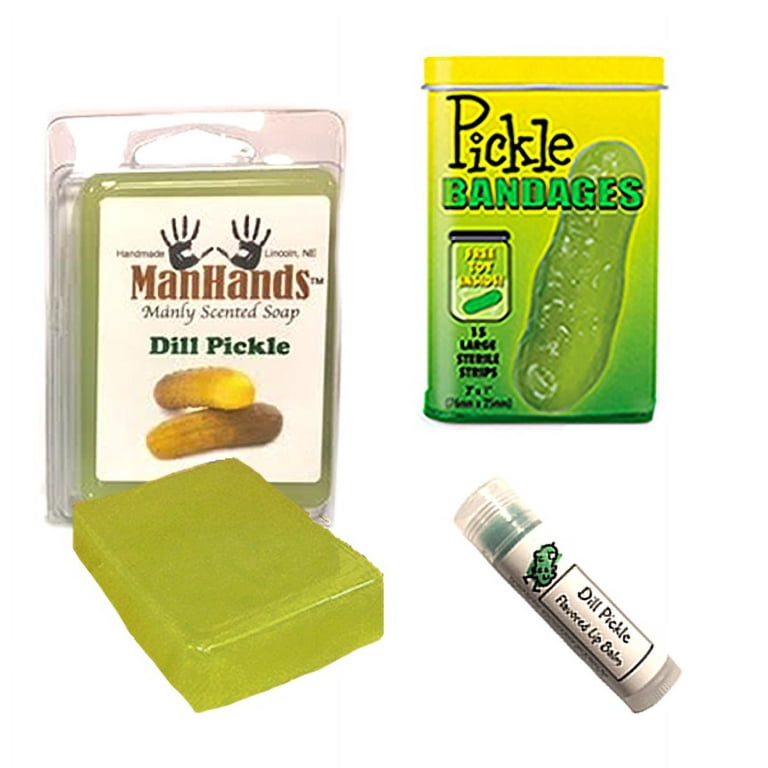Pickle Bath & Grooming Sampler Gift Pack (3pc Set) - Dill Pickles Lip Balm,  Pickle Bandages & Pickle Soap 