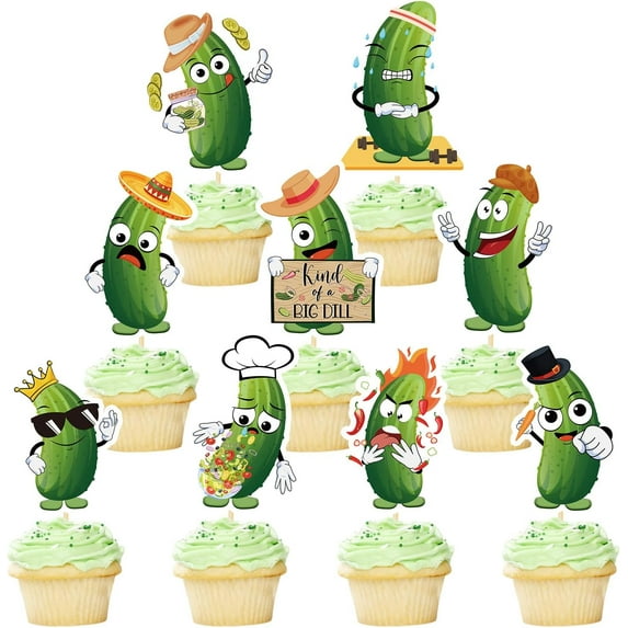 Pickle Birthday Party Decorations - 36PCS Pickle Birthday Decorations Cartoon Kind of a Big Dill Cupcake Toppers Cake Pick Decor Cucumber Fruit Vegetable Theme Party Supplies Kids Women