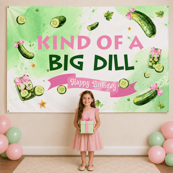 Pickle Birthday Party Decorations Pink Girl Kind of a Big Dill Birthday Backdrop Cucumber Pickle Birthday Photography Background for Girls Fruit Funny Cucumber Pickle Birthday Party Supplies 5x3ft
