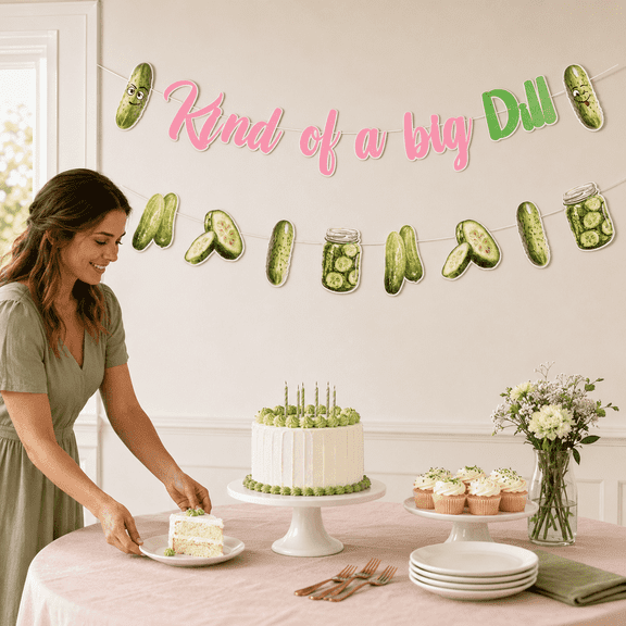 Pickle Birthday Party Decorations Pink Kind of a Big Dill Banner Cucumber Garland Pickle Birthday Party Supplies for Girls Women Pickle Party Supplies