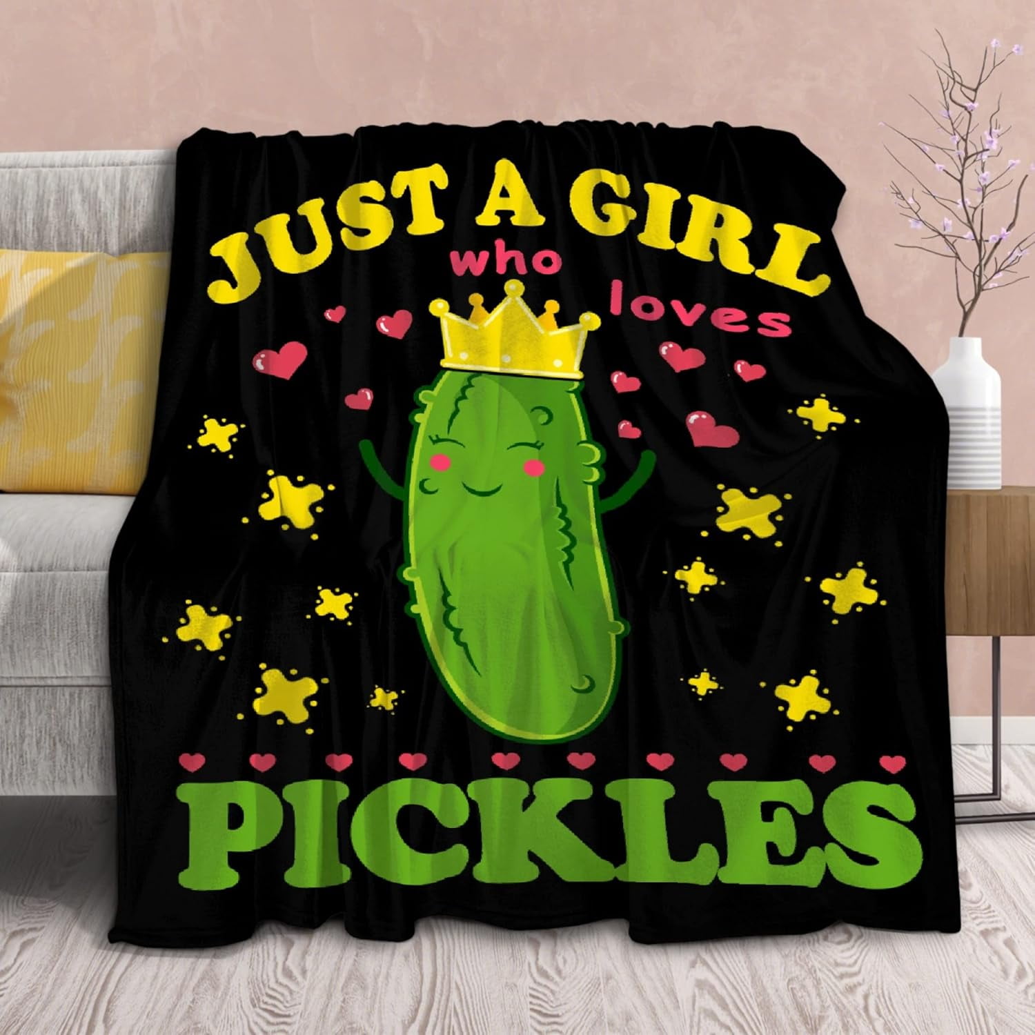 Pickle Blanket Funny Gift for Girl Women Comfy Plush-Just A Girl Who Loves Pickles Fleece Throws Food Lightweight Sheet Super Soft Teen Kid Quilt Flannel Blankets for Bedding Sofa