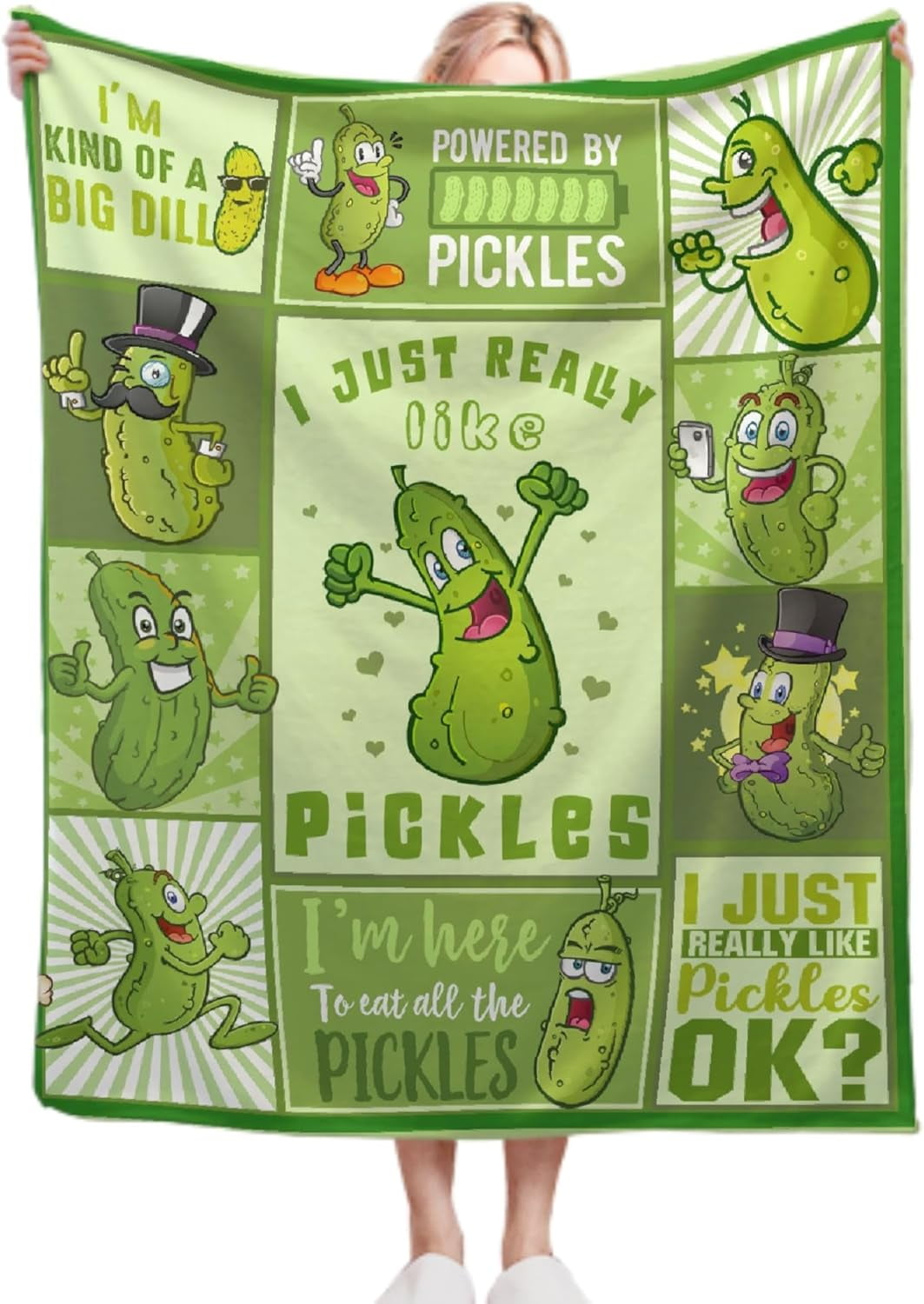 Pickle Blanket for Pickles Lover Funny Pickle Gifts Blanket for Girl Women Adult Teen I Just Really Like Pickles Soft Flannel Blanket for Sofa Bed Camping Travel Home Decor