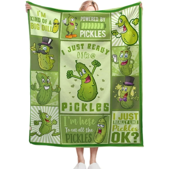 Pickle Blanket for Pickles Lover Funny Pickle Gifts Blanket for Girl Women Adult Teen I Just Really Like Pickles Soft Flannel Blanket for Sofa Bed Camping Travel Home Decor