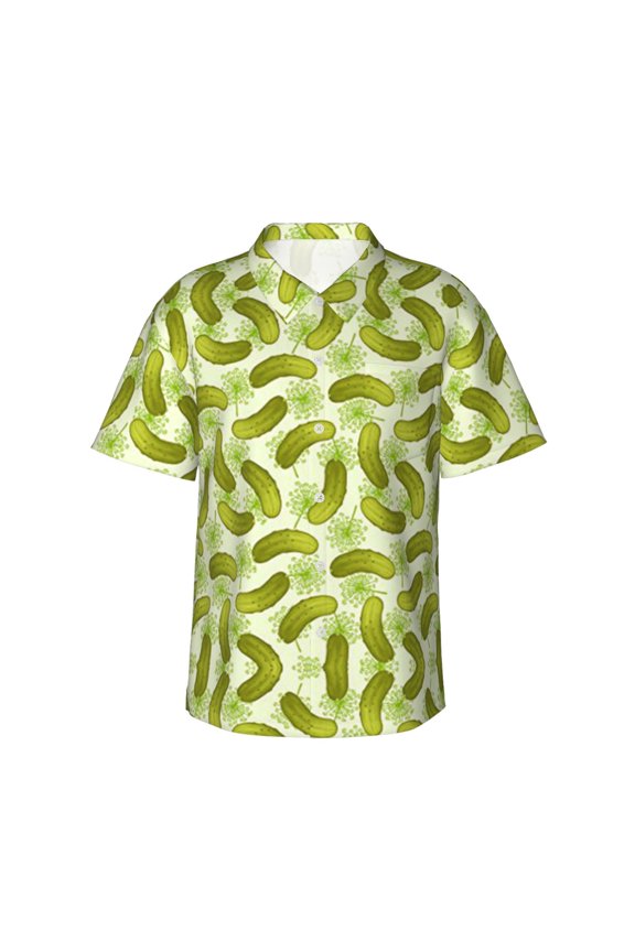 Pickle Cucumber Hawaiian Shirts For Men, Summer Short-Sleeve Relaxed-Fit Button-Down Shirts 3x-Large