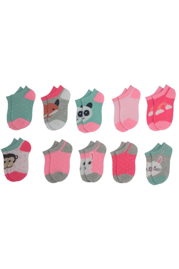 Girls 10 Pack Cute No Show Cushion Ankle Socks