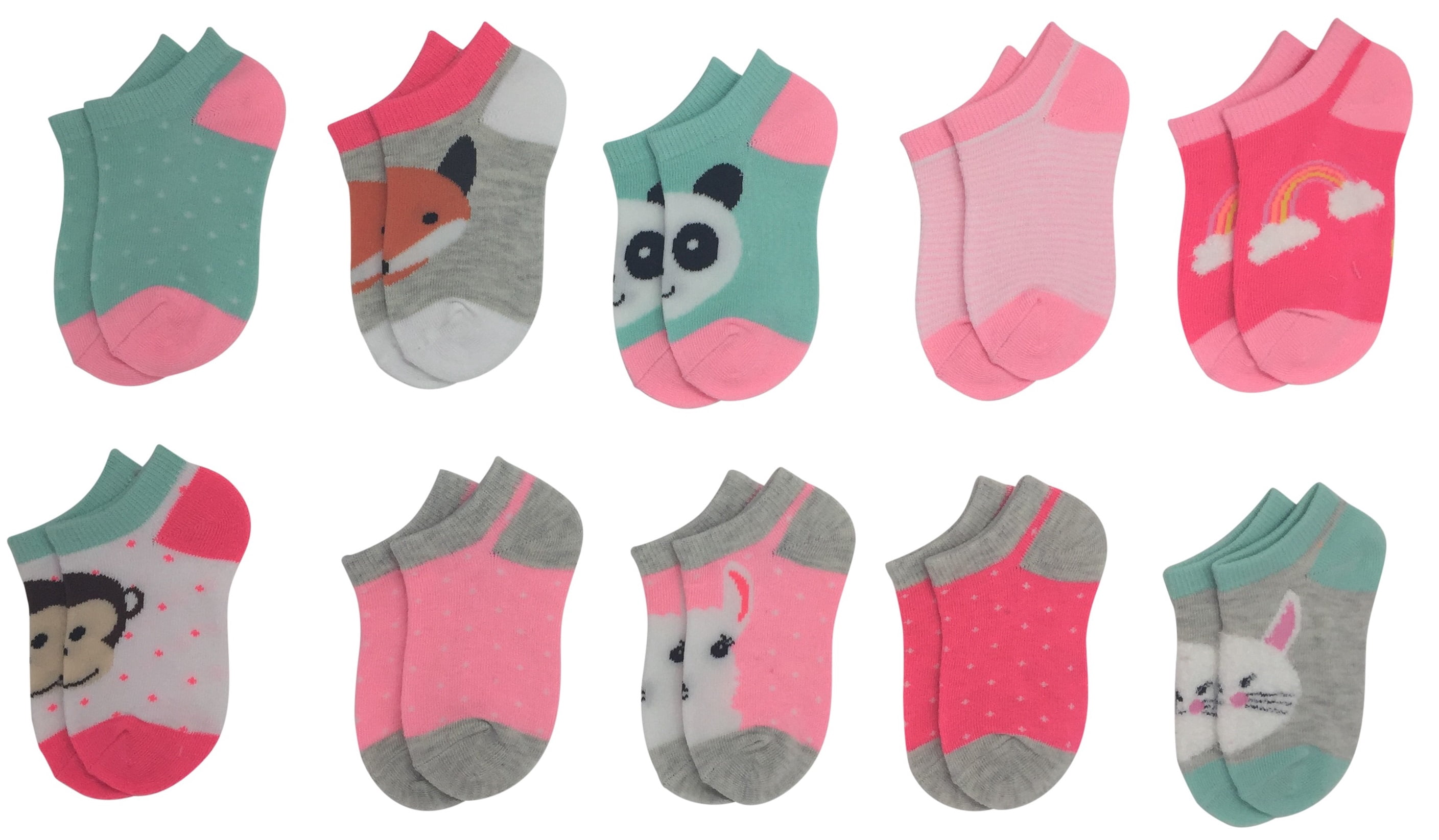 Pickle & Dot Girls 10 Pack Fashion Half Cushion Ankle Socks