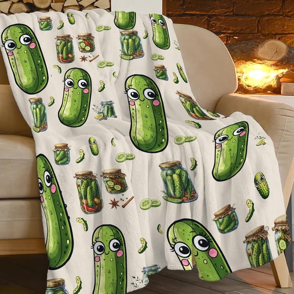 Pickle Fleece Blanket Funny Pickled Cucumber Blankets for Women Women Super Soft Warm Flannel Cartoon Food Throws Gifts for Users Cozy Fuzzy Plush Stuffed Couch Bed Bedding Decor 80"x60"