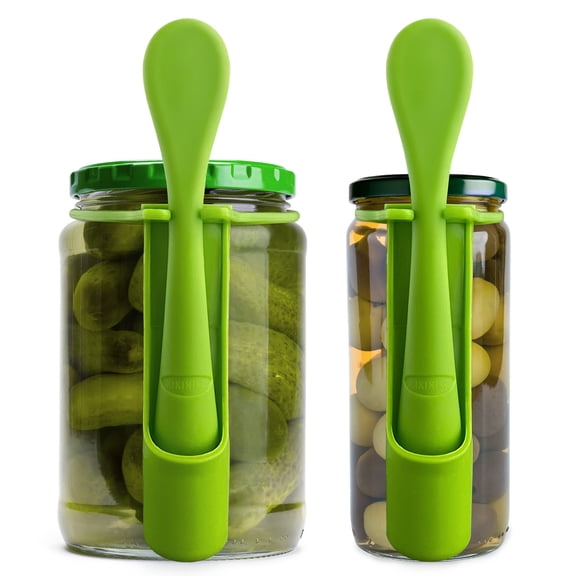 Pickle Fork 2 Pack Kitchen Tool for Jar Retrieval Green Stainless Steel