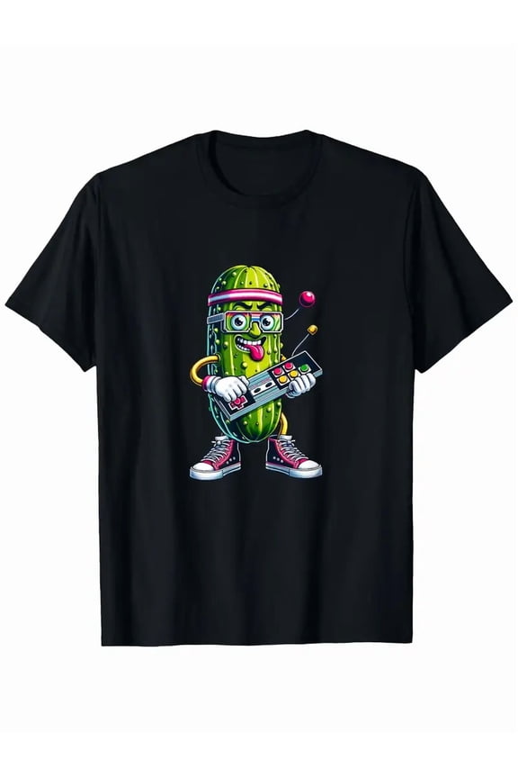 Pickle Gamer T-Shirt - Retro 8-Bit Video Game Design with Cute Green Pickle Character & Controller - Unisex Casual Short Sleeve Tee for & - Lightweight All-Season Wear for