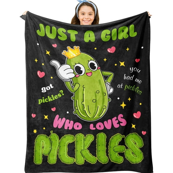 Pickle Gifts Blanket, Pickle Gifts for Pickle Lovers, Funny Pickles Gifts for Kids, Just a Girl Who Loves Pickles Blanket, Best Pickle Gifts Birthday Christmas Ideas Blanket 50"X60"