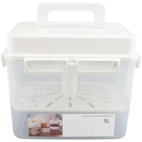 Pickle Jar with Strainer, 5L Pickle Container with Leakproof Airtight Lid & Handle, Pickle Holder, Pickle Storage Container, Kimchi Container for Olive, Jalapeno, Fermentation