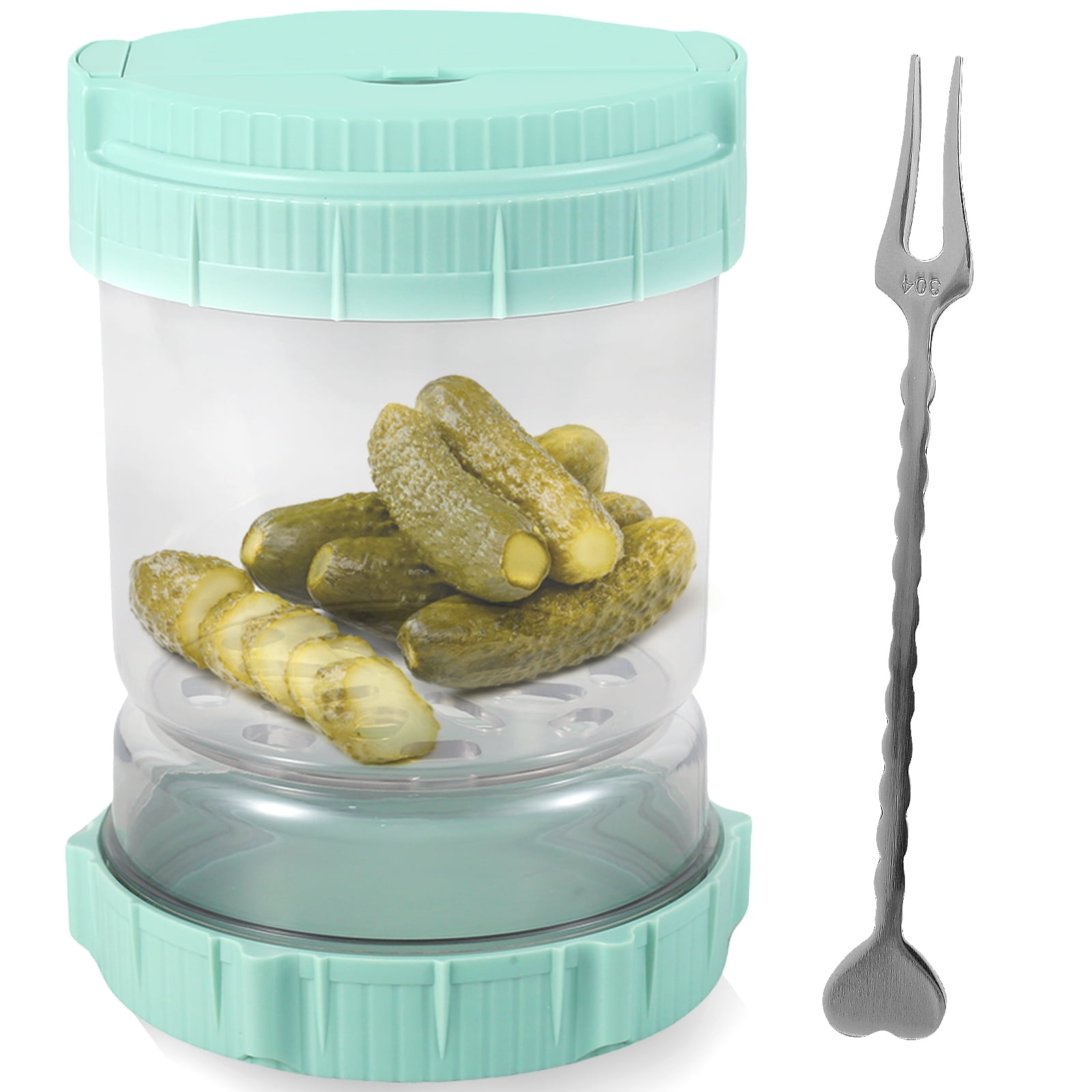 Pickle Jar with Strainer Flip and Stainless Steel Fork 50oz Airtight