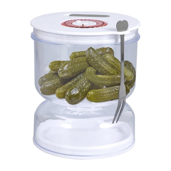 Pickle Jar with Strainer and Fork, Airtight Food Storage Container, 47Oz Total Capacity 32Oz Dry Zone, Leakproof Pickle Container for Olives Kimchi Fermented Food