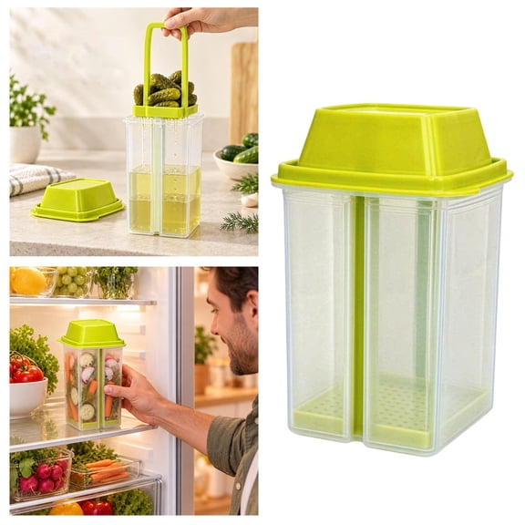 Pickle Jar with Built In Lifting Strainer Basket Flip Lid 40.6oz Food Storage Container for Olives Jalapenos Marinated Vegetables Fridge Use