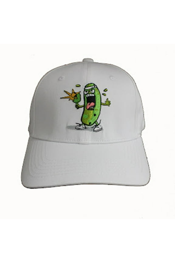 Baseball Hat - Adjustable Cap with Embroidered Pickle Monster Design (White Dill)