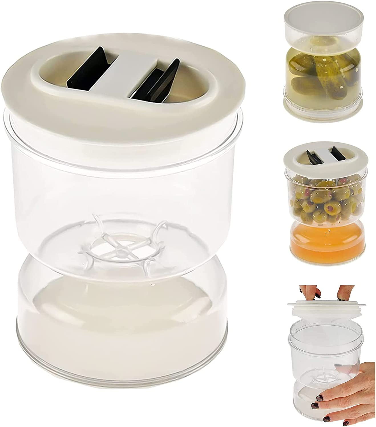 Pickle Olive Hourglass Jar Airtight Food Container with Strainer Lid