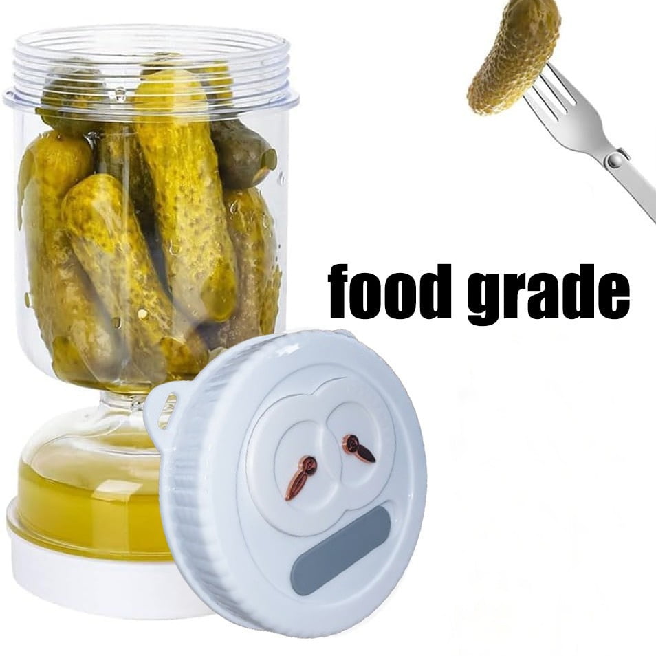 Pickle and Olive Hourglass Jar with Strainer Flip for Pickle Juice
