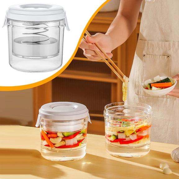 Pickle Press Jar, Food-grade Plastic Pickling Container with Sealed Lid and Pressure System, Transparent Fermentation Vessel for Homemade Kimchi and Vegetables, Topliu