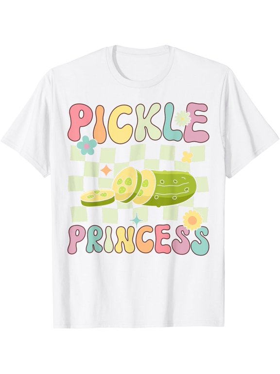 Pickle Princess Groovy Funny Pickle Girl Cucumber T-Shirt men and women can wear, black, white, gifts