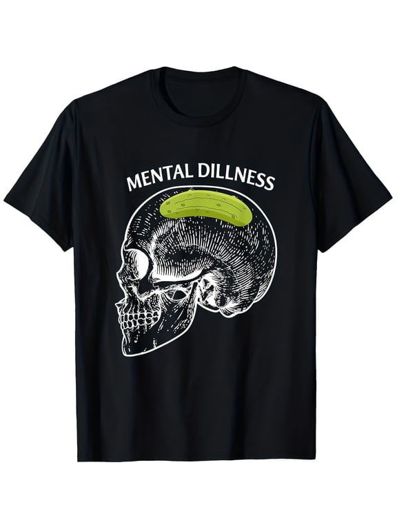 Pickle Skeleton Dill Humor Graphic Tee for Men Women, Cute Food Humor Short Sleeve T-Shirt, Casual Crew Neck Top for Pickle Lover Gift
