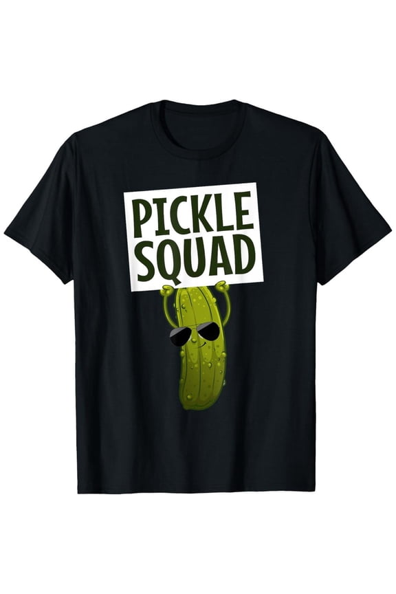 Pickle Squad Funny Graphic Black T Shirt