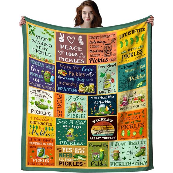 Pickle Throw Blanket Funny Pickles Plush Flannel 50 x 40 Inches