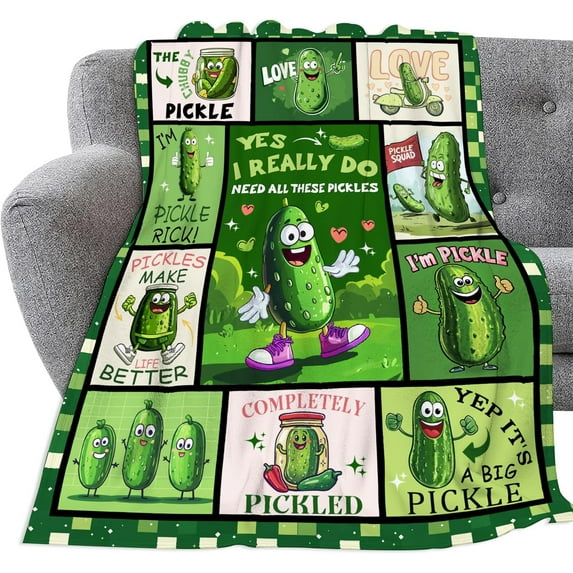 Pickle Throw Blanket Soft Pickle Lovers Flannel Blanket for Girls Boys Lightweight Cozy Print Blankets Gift for Women Men Couch Sofa Bed 80" x 60"