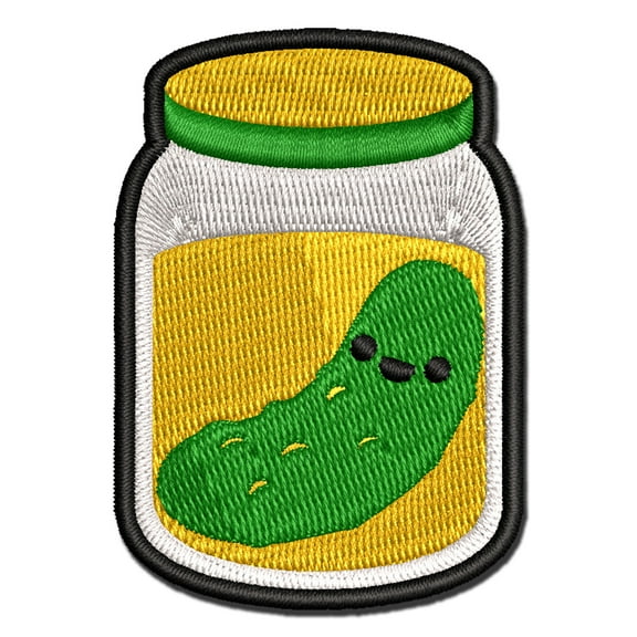Pickle in Jar Applique Multi-Color Embroidered Iron-On Patch - 2.0 Inch Mini