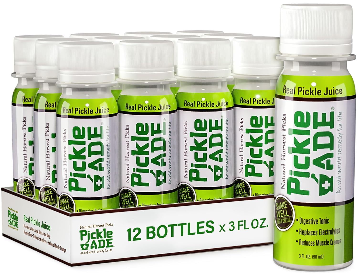 PickleAde Real Pickle Juice Shots with Turmeric, 3oz (12 Pack