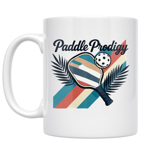 Pickleball 11 oz Coffee Mug - Playful Retro Paddle White Ceramic
