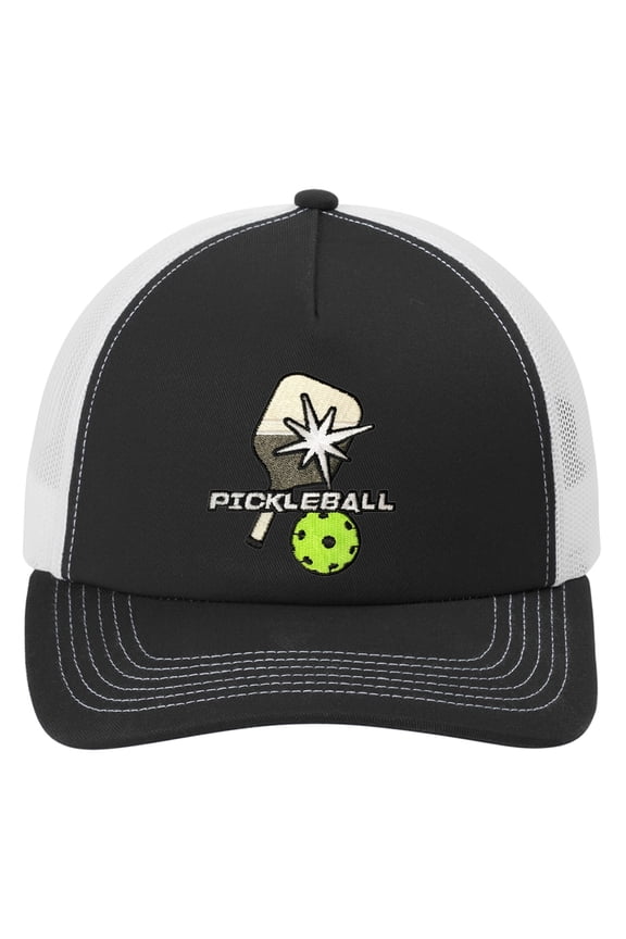 Pickleball Adjustable Adult Mesh Hat, Black/White