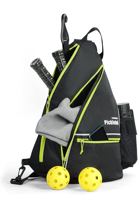 Pickleball Bag, Men's & Women's Pickleball Backpack, Adjustable Sling Bag w/Fence Hook/Large Capacity/Safety Pocket