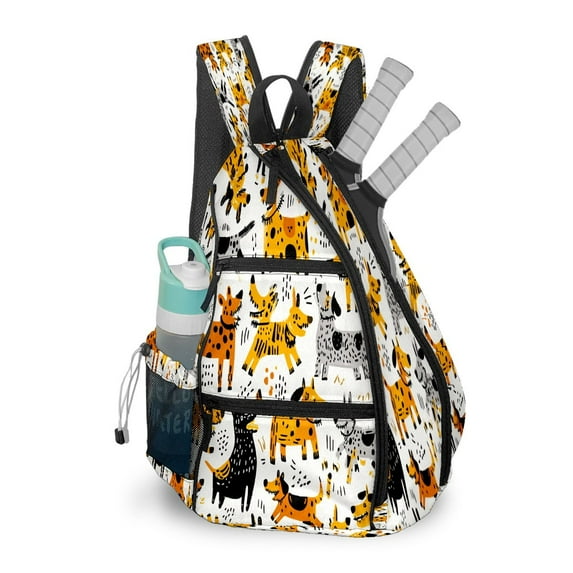 Pickleball Bag with Padded Back, Animals Multicolor Multi-Compartment Paddle Backpack, Lightweight Nylon Sports Bag for Men & Women