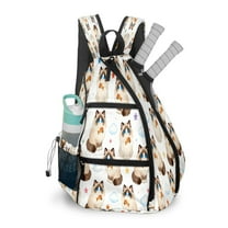 Pickleball Bag with Padded Back, Beige Cats Multi-Compartment Paddle Backpack, Lightweight Nylon Sports Bag for Men & Women