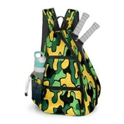 Pickleball Bag with Padded Back, Camouflage Yellow Multi-Compartment Paddle Backpack, Lightweight Nylon Sports Bag for Men & Women