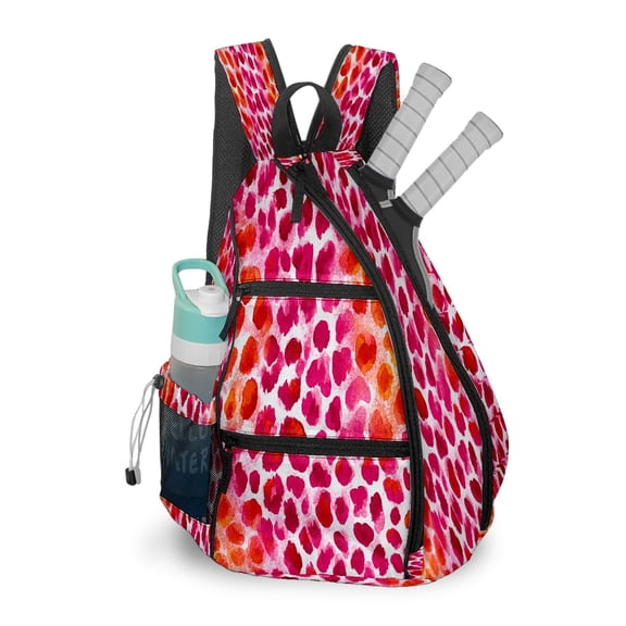 Pickleball Bag with Padded Back, Cheetah Print Pink Multi-Compartment Paddle Backpack, Lightweight Nylon Sports Bag for Men & Women