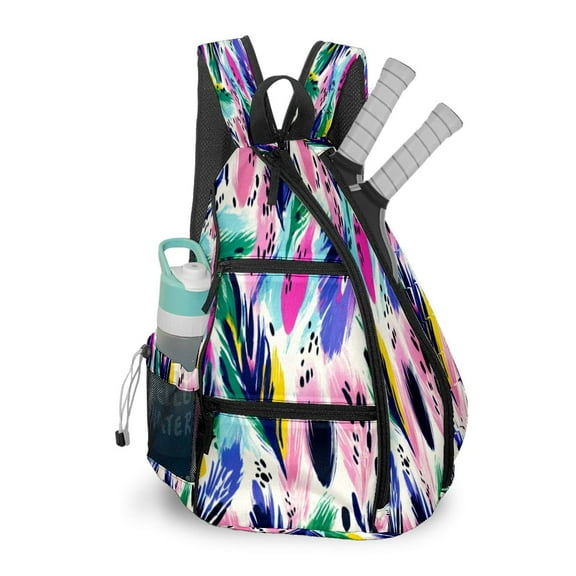 Pickleball Bag with Padded Back, Feather Colorful Multi-Compartment Paddle Backpack, Lightweight Nylon Sports Bag for Men & Women