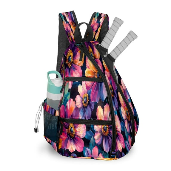 Pickleball Bag with Padded Back, Floral Colorful Multi-Compartment Paddle Backpack, Lightweight Nylon Sports Bag for Men & Women