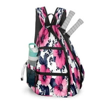 Pickleball Bag with Padded Back, Flower White Multi-Compartment Paddle Backpack, Lightweight Nylon Sports Bag for Men & Women