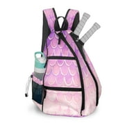 Pickleball Bag with Padded Back, Purple Mermaid Scales Multi-Compartment Paddle Backpack, Lightweight Nylon Sports Bag for Men & Women