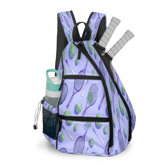 Pickleball Bag with Padded Back, Purple Tennis Rackets Multi-Compartment Paddle Backpack, Lightweight Nylon Sports Bag for Men & Women